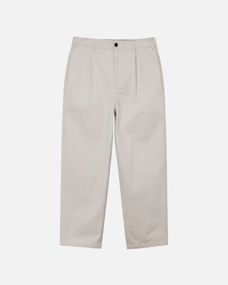 Men\'s Stussy Twill Volume Pleated Trouser Pants Beige Dubai | UAE YNA-6670