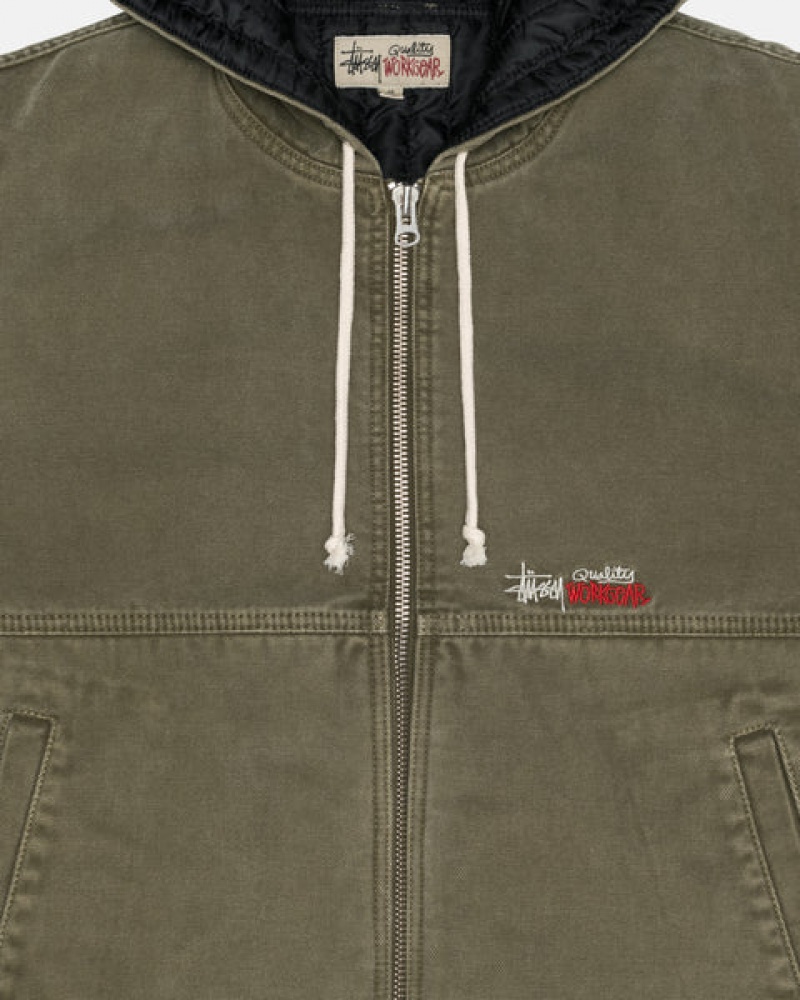 Men's Stussy Work Jacket Insulated Canvas Jackets Olive Dubai | UAE ZFT-9937