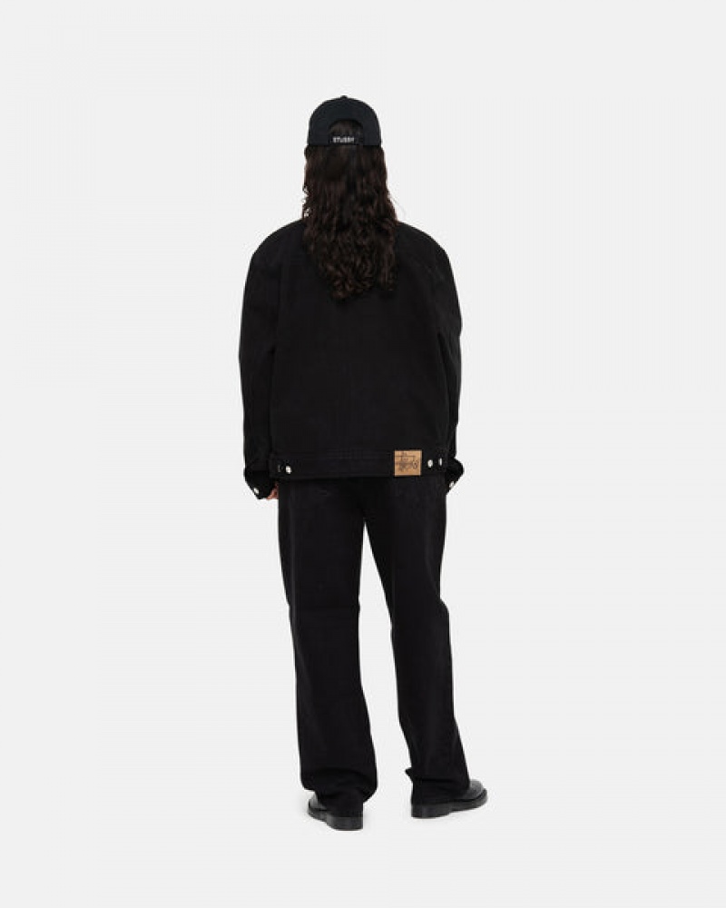 Men's Stussy Zip Work Jacket Overdyed Denim Black / Black Dubai | UAE OXP-5817