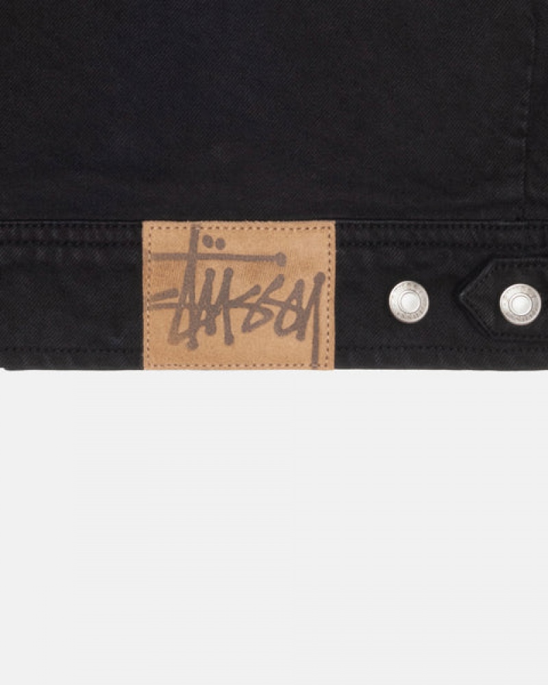 Men's Stussy Zip Work Jacket Overdyed Denim Black / Black Dubai | UAE OXP-5817