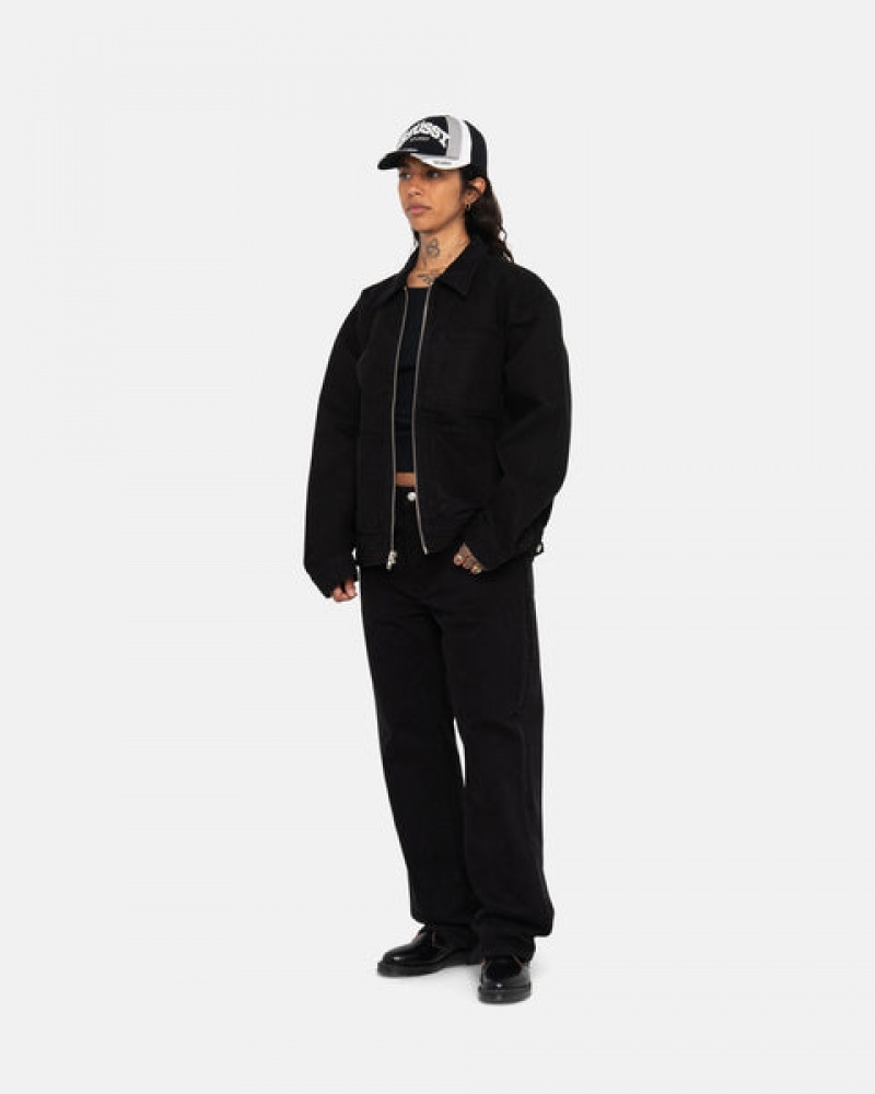 Men's Stussy Zip Work Jacket Overdyed Jackets Black / Black Dubai | UAE UQA-0937