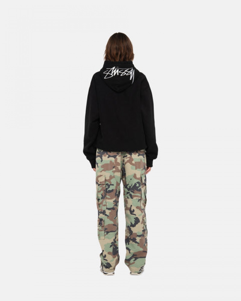 Women's Stussy Back Hood Applique Hoodie Black Dubai | UAE KCA-5022