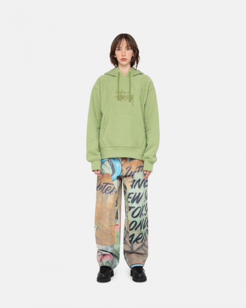 Women's Stussy Basic Applique Hood Sweatshirts Green Dubai | UAE GNC-9243