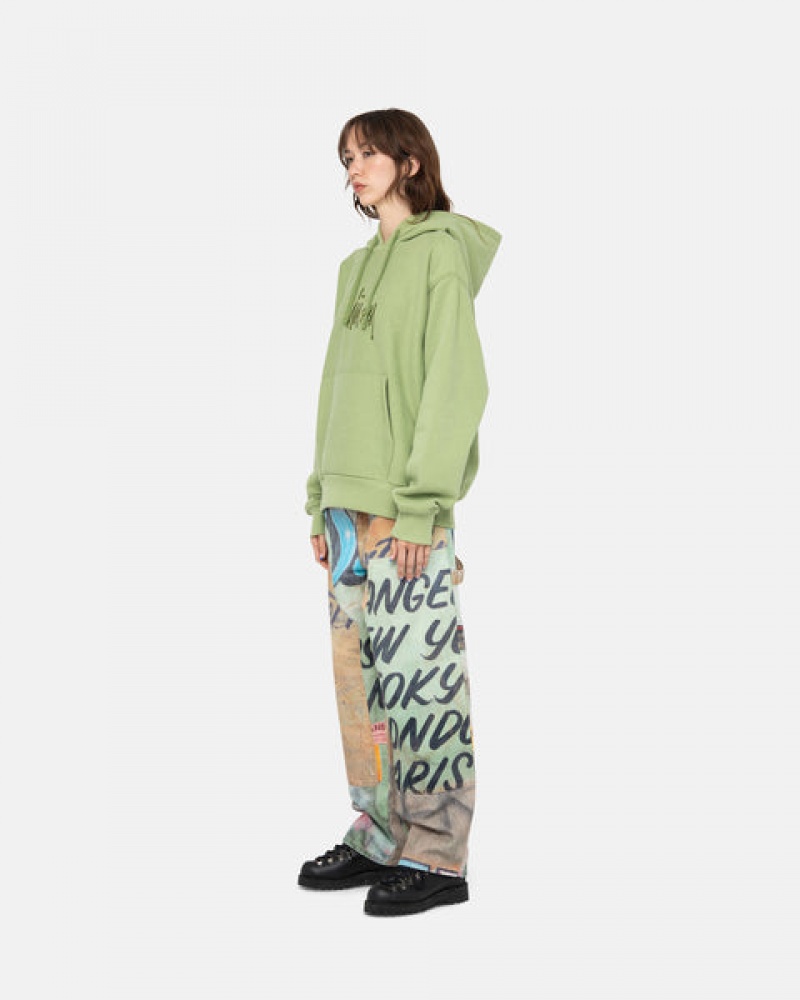 Women's Stussy Basic Applique Hood Sweatshirts Green Dubai | UAE GNC-9243