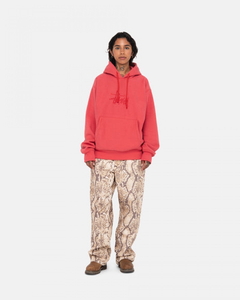 Women's Stussy Basic Applique Hood Sweatshirts Red Dubai | UAE PHZ-5472