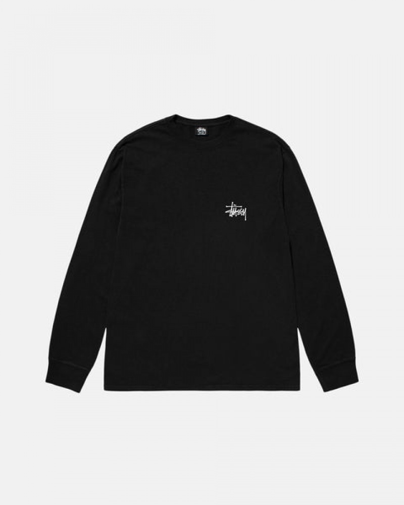 Women's Stussy Basic Stüssy Pigment Dyed Ls Tees Black Dubai | UAE OMR-5392