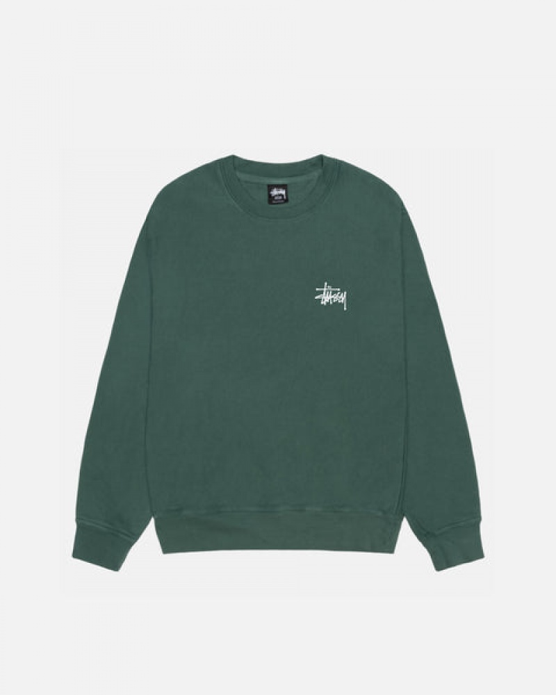 Women's Stussy Basic Stussy Crew Pigment Dyed Sweatshirts Green Dubai | UAE QGV-2121