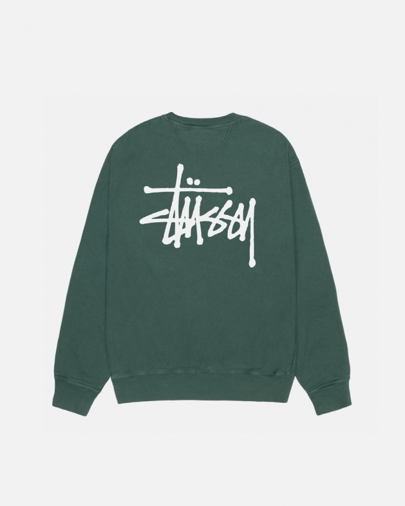 Women\'s Stussy Basic Stussy Crew Pigment Dyed Sweatshirts Green Dubai | UAE QGV-2121