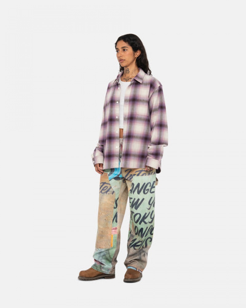 Women's Stussy Bay Plaid Shirts Burgundy Dubai | UAE BJX-4594