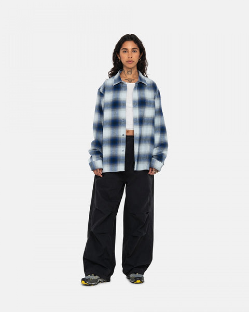 Women's Stussy Bay Plaid Shirts Navy Dubai | UAE VFU-8041