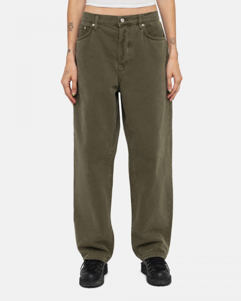 Women's Stussy Big Ol' Jean Washed Canvas Denim Olive Dubai | UAE YHF-6604