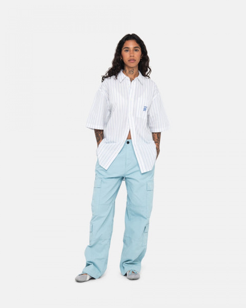 Women's Stussy Boxy Striped Shirts White Dubai | UAE FJL-6816