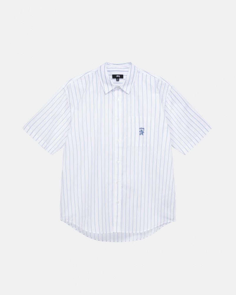 Women\'s Stussy Boxy Striped Shirts White Dubai | UAE FJL-6816