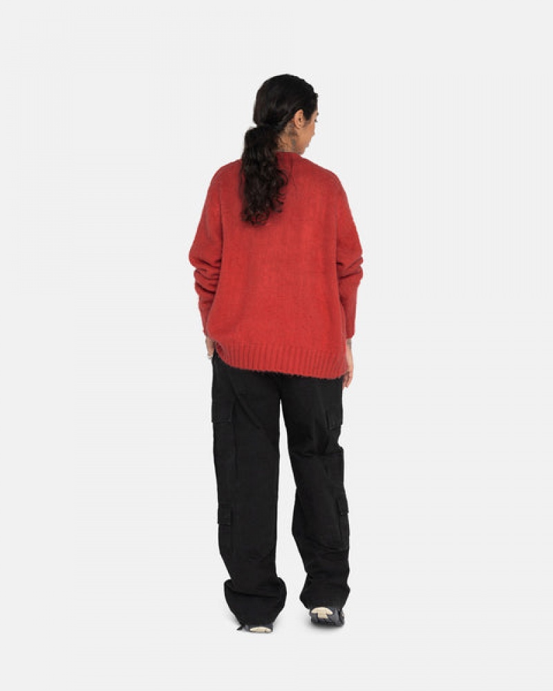 Women's Stussy Brushed Cardigan Sweaters Red Dubai | UAE VKM-8390