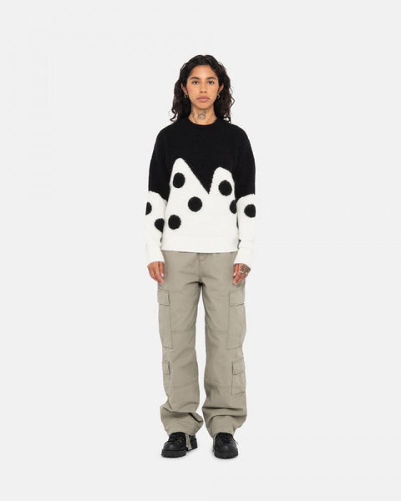 Women's Stussy Dice Fuzzy Crew Sweaters Black Dubai | UAE TNJ-7423