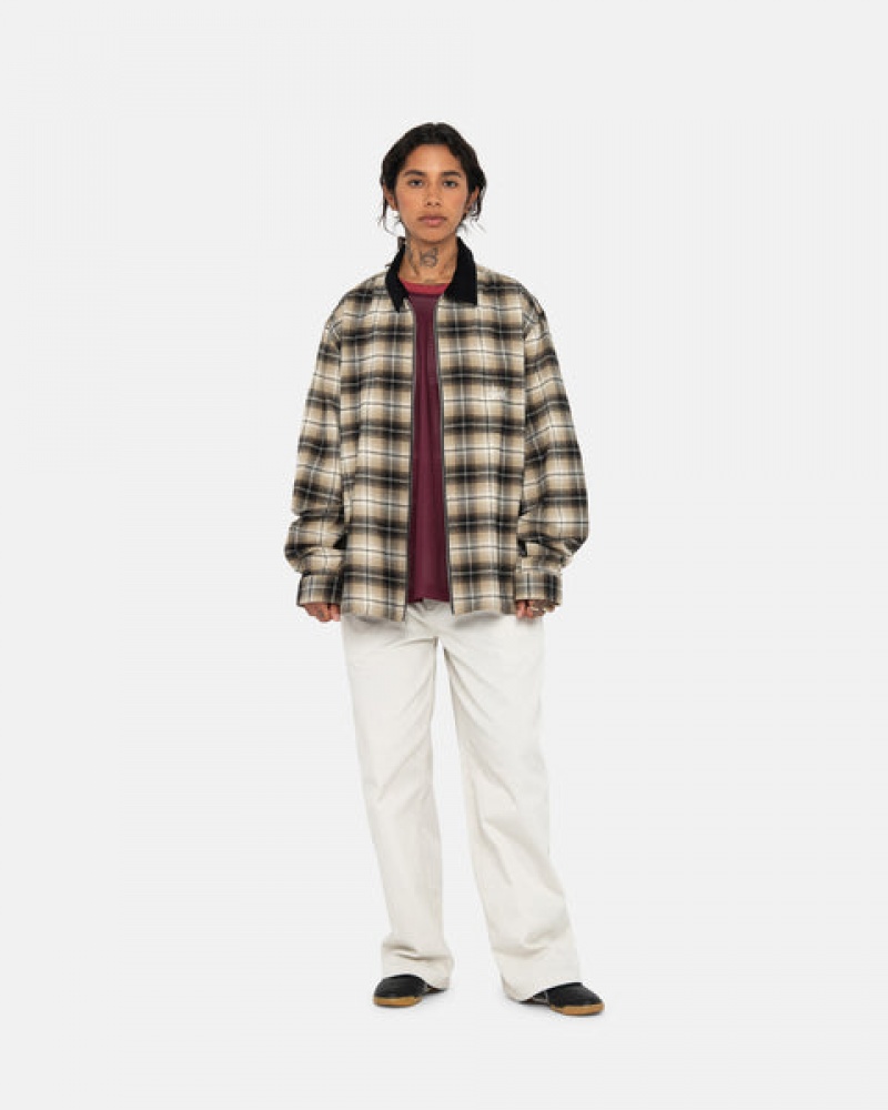 Women's Stussy Frank Plaid Zip Shirts Dark Grey Dubai | UAE SVN-2719