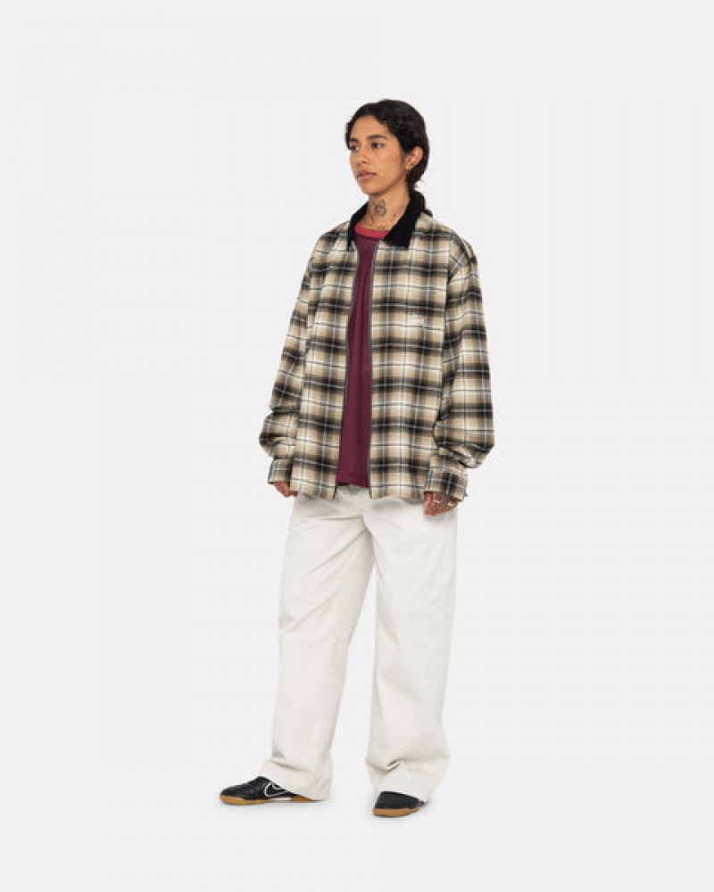 Women's Stussy Frank Plaid Zip Shirts Dark Grey Dubai | UAE SVN-2719