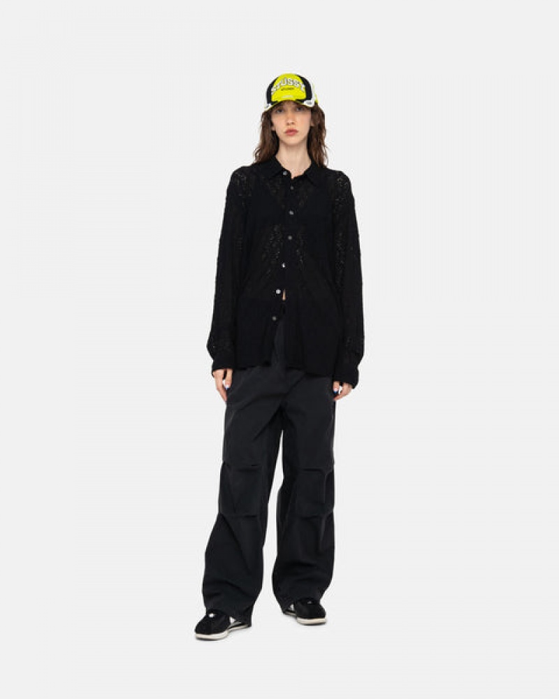 Women's Stussy Lace Ls Shirts Black Dubai | UAE QBN-5237