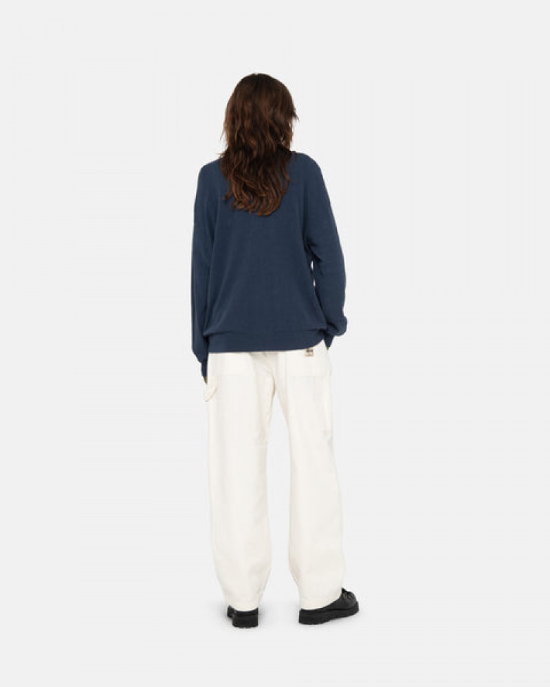 Women's Stussy Light Weight Ls Zip Polo Tops Navy Dubai | UAE COJ-0969