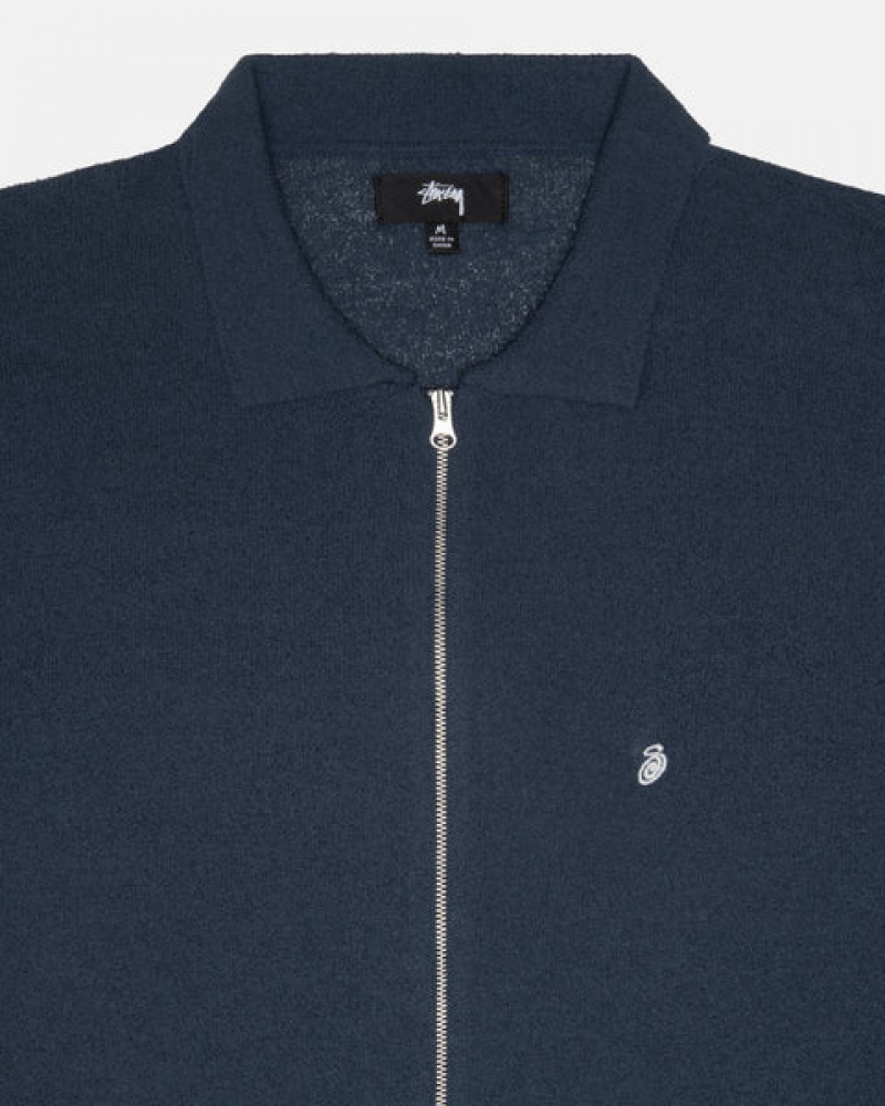 Women's Stussy Light Weight Ls Zip Polo Tops Navy Dubai | UAE COJ-0969