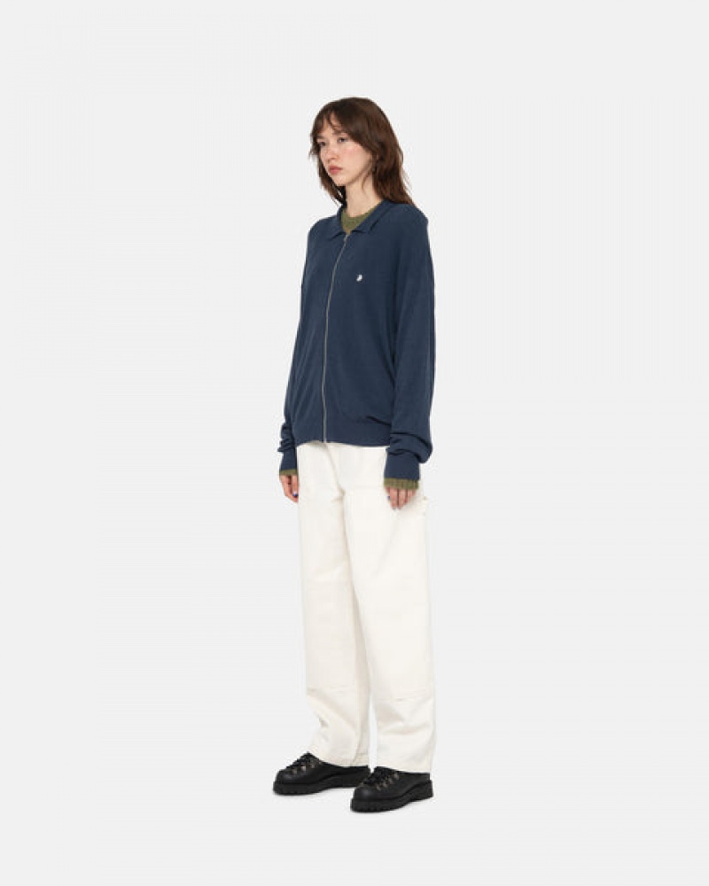 Women's Stussy Light Weight Ls Zip Polo Tops Navy Dubai | UAE COJ-0969