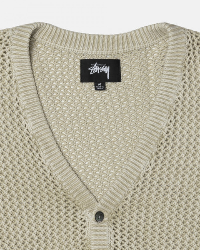 Women's Stussy Loose Gauge Cardigan Sweaters Beige Dubai | UAE PPQ-5012