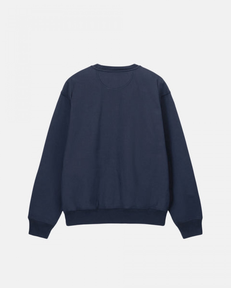 Women's Stussy Overdyed Stock Logo Crew Sweatshirts Navy Dubai | UAE HIY-9626