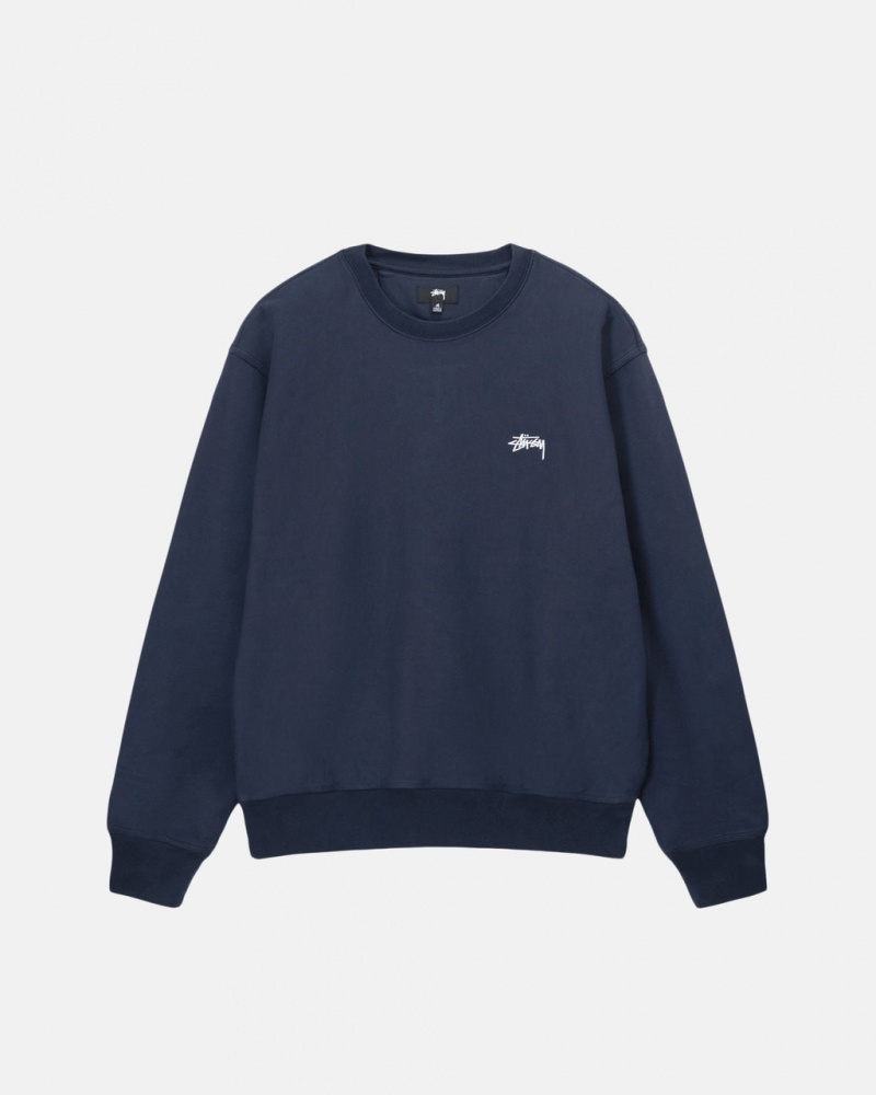 Women\'s Stussy Overdyed Stock Logo Crew Sweatshirts Navy Dubai | UAE HIY-9626