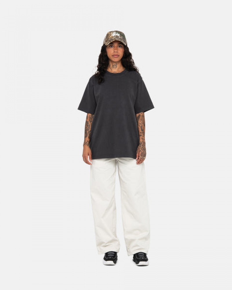 Women's Stussy Pigment Dyed Crew Tees Black Dubai | UAE DVT-3472