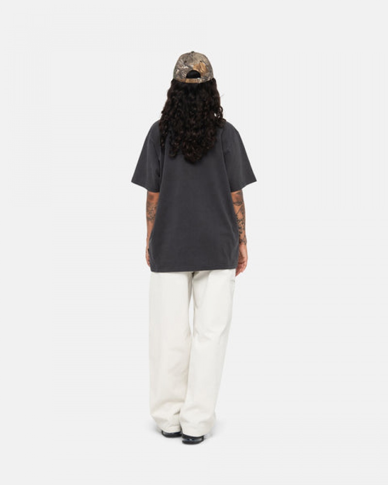 Women's Stussy Pigment Dyed Crew Tees Black Dubai | UAE DVT-3472