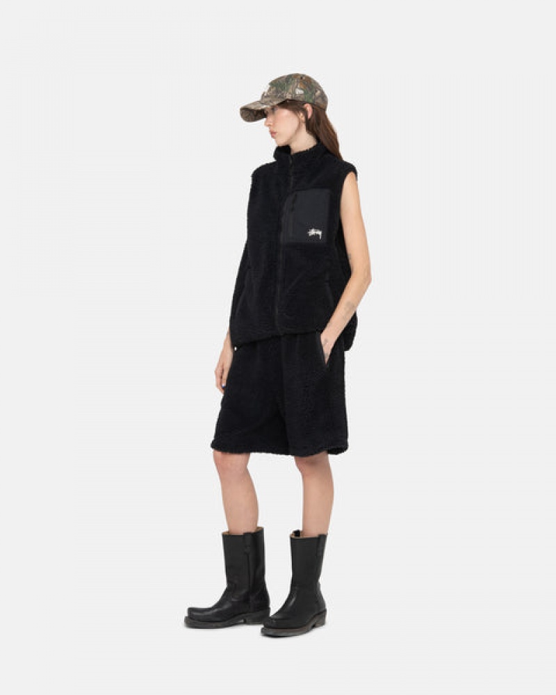 Women's Stussy Sherpa Shorts Black Dubai | UAE EWD-2640