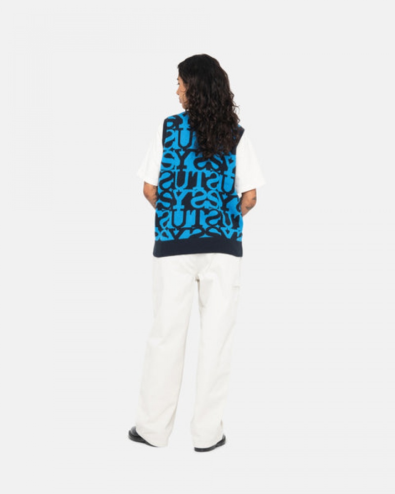 Women's Stussy Stacked Sweater Vest Sweaters Dark Navy Dubai | UAE WNI-4795