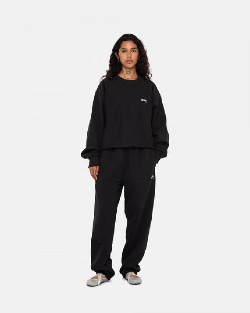 Women's Stussy Stock Logo Crew Sweatshirts Black Dubai | UAE ASN-4990