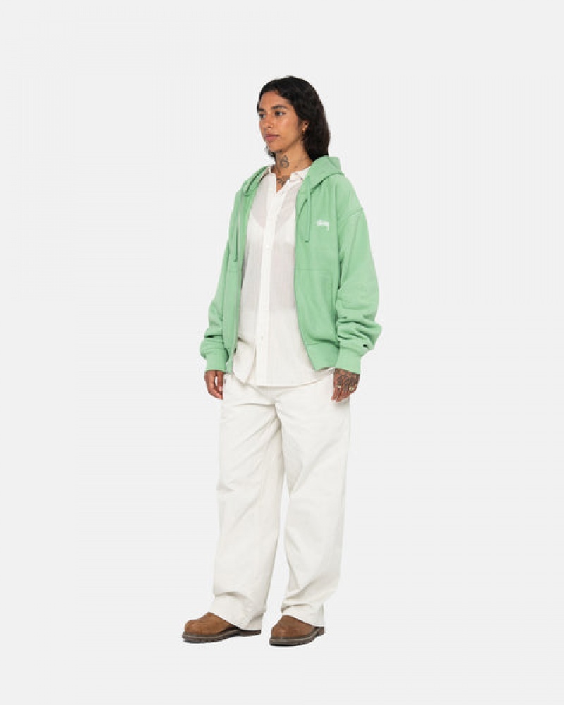 Women's Stussy Stock Logo Zip Hood Sweatshirts Green Dubai | UAE QON-8923