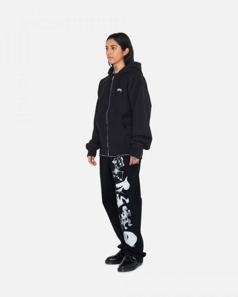 Women's Stussy Stock Logo Zip Hoodie Black Dubai | UAE JBQ-6345