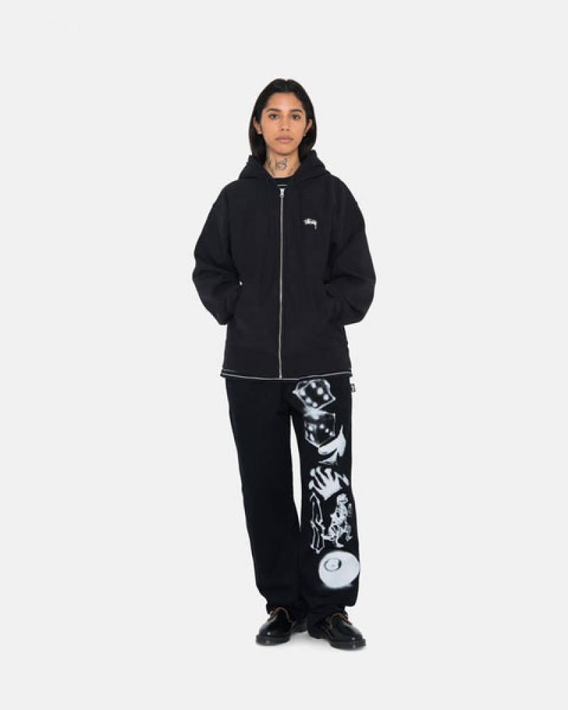 Women's Stussy Stock Logo Zip Hoodie Black Dubai | UAE JBQ-6345