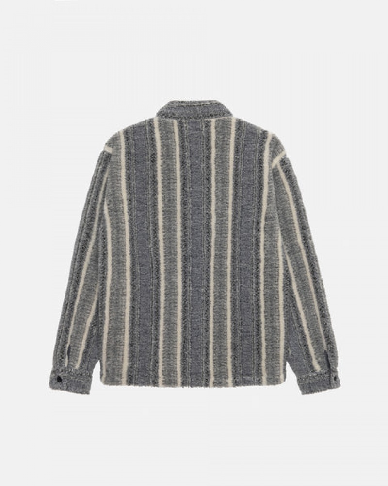 Women's Stussy Striped Sherpa Shirt Jackets Charcoal Dubai | UAE RBS-7535