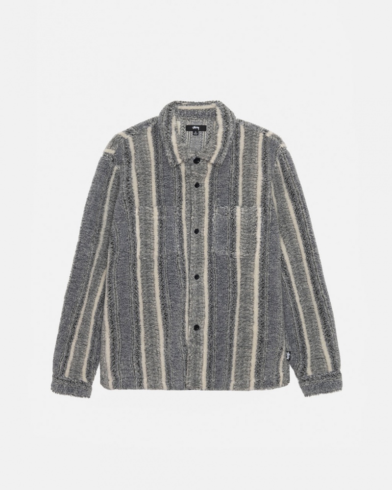 Women\'s Stussy Striped Sherpa Shirt Jackets Charcoal Dubai | UAE RBS-7535