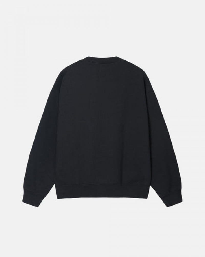 Women's Stussy Stone Wash Fleece Crew Sweatshirts Black Dubai | UAE ESH-0870