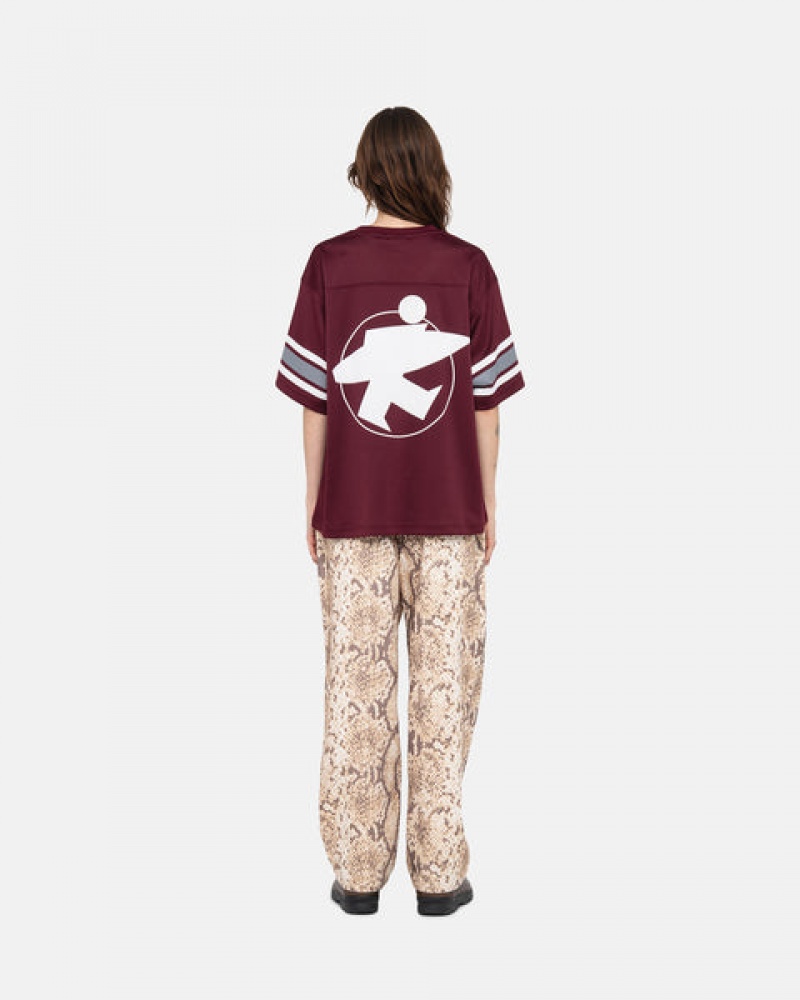 Women's Stussy Surfman Mesh Football Jersey Tops Burgundy Dubai | UAE BHL-1754